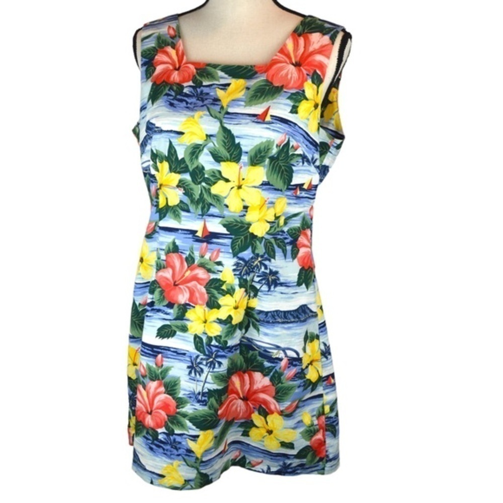 SHANNON MARIE Classic Hawaiian Print Cotton Sleeveless Dress Made in Hawaii‎